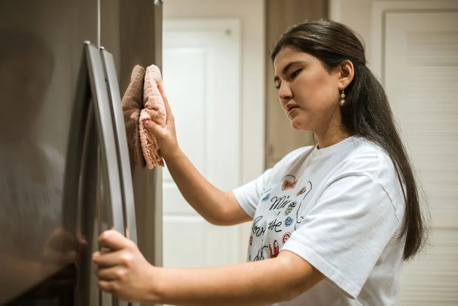 Professional housekeeper holding a stack of fresh towels in a luxurious hotel room, showcasing elegance and service.